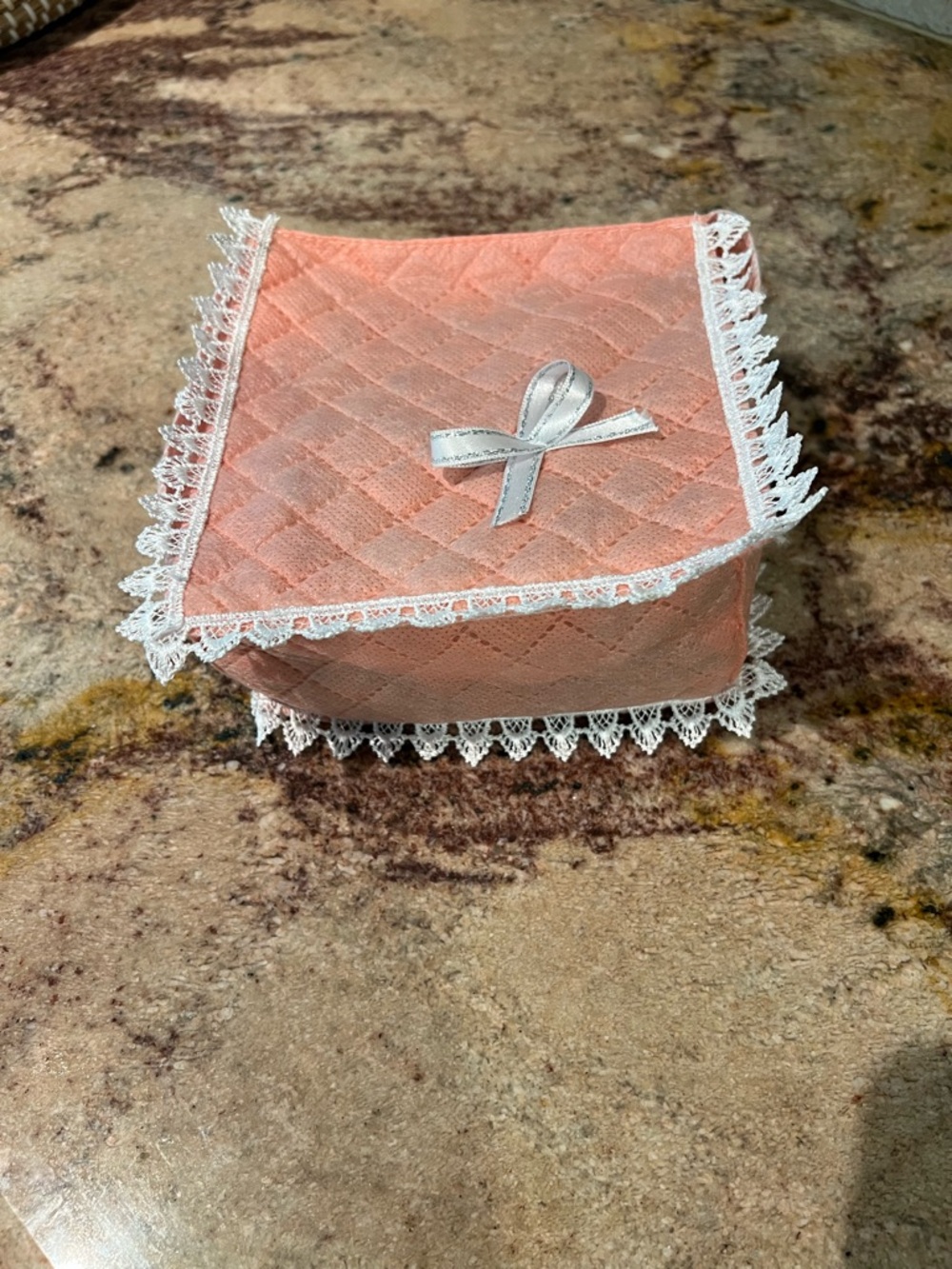 Lace-Trim Quilted Pink Decorative Box Napkin Holder